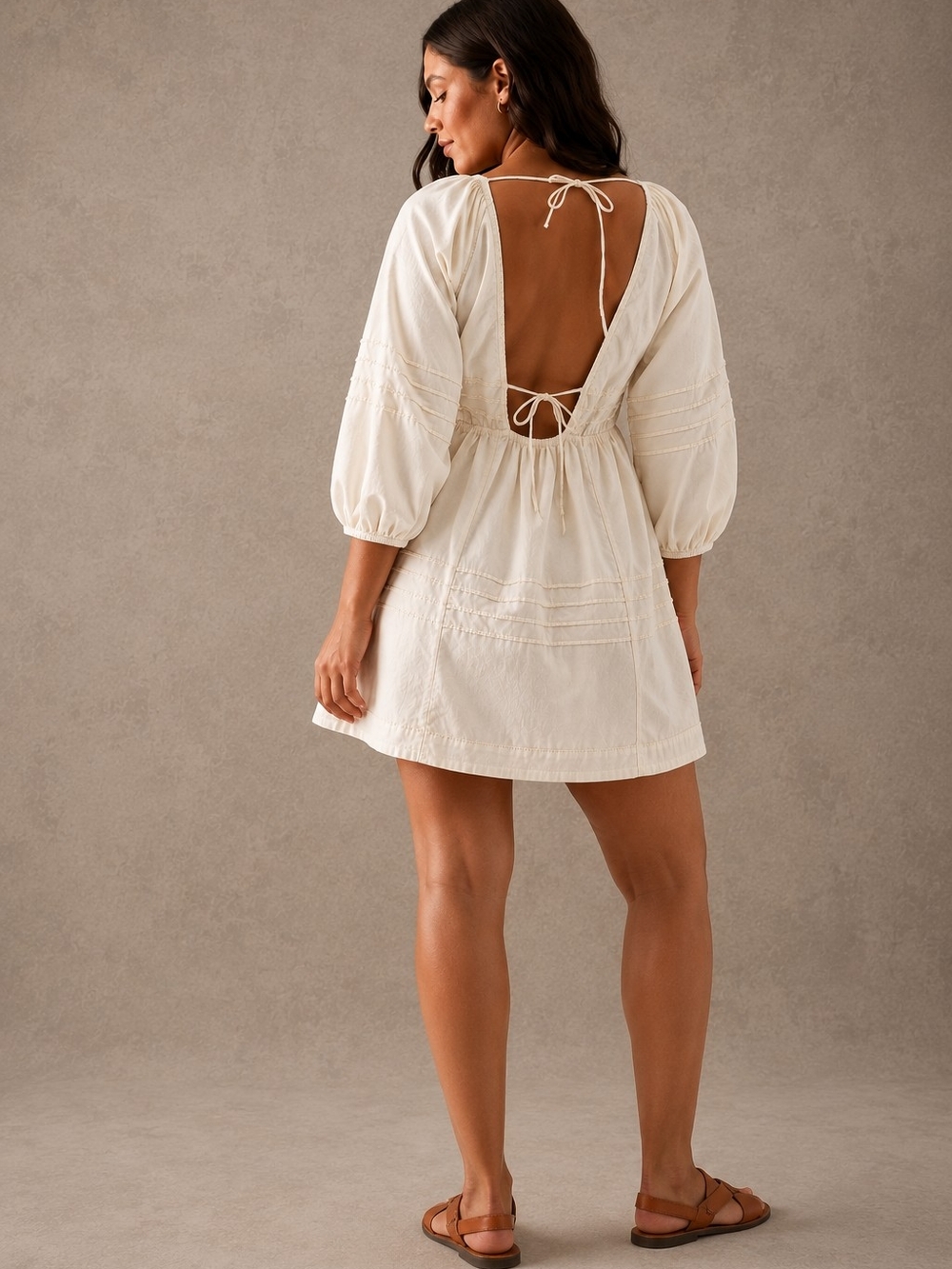 Free People Sweet Surrender Mini Dress XL Ivory Cotton Puff Sleeve Babydoll - Picture 3 of 13